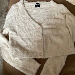 Cream mohair blend cropped cardigan